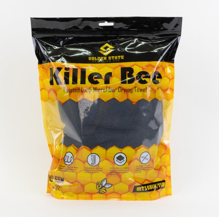 KILLER BEE TWISTED LOOP MICROFIBER TOWEL, 1200 GSM, 22" x 30"